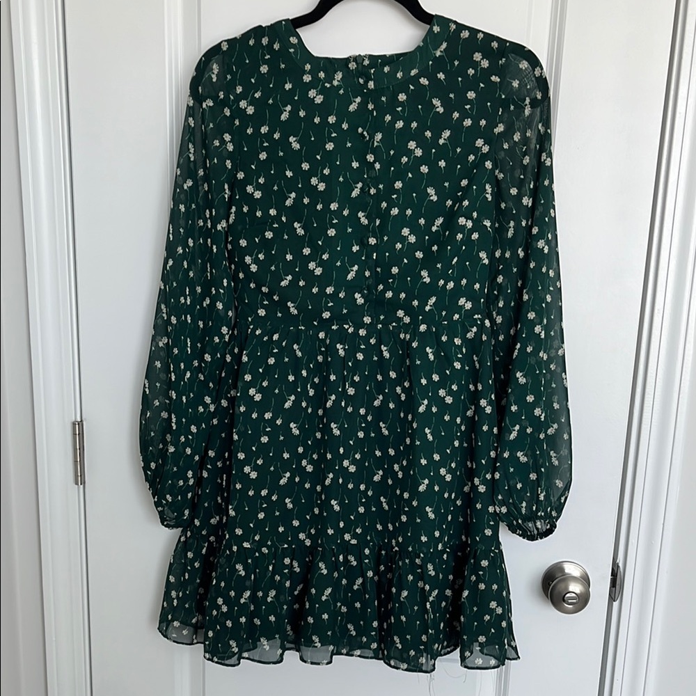 Showpo Green Floral Long Sleeve Dress